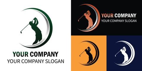 Golf logo with golfer silhouette and company name on