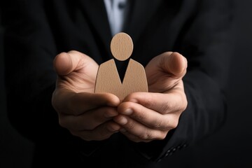 Holding the core value: A symbolic wooden figure cradled gently in the hands, embodying concepts of care, support, and the significance of individuals within a professional context.