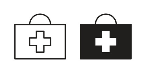 First aid kit icon silhouette vector designs. Editable Strokes