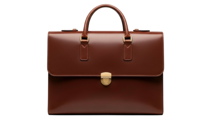 Sophisticated brown leather attach? case displays polished hardware against a dark background