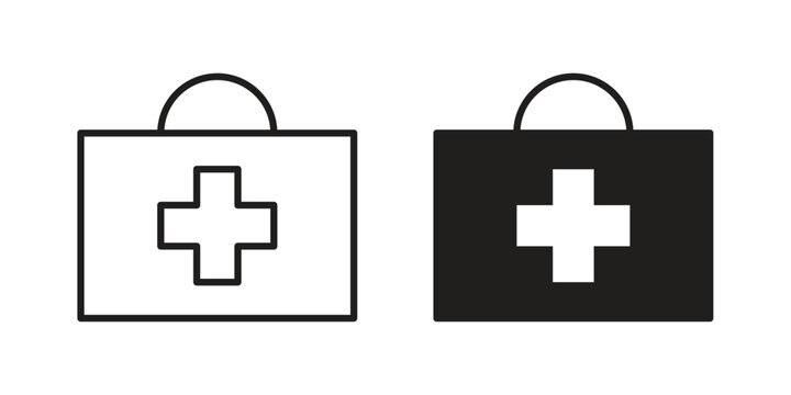 First aid kit icon silhouette vector designs. Editable Strokes