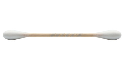 Single hygiene swab featuring cotton tips and a wrapped wooden stick is centered against a black background