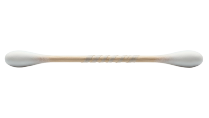 Single hygiene swab featuring cotton tips and a wrapped wooden stick is centered against a black background