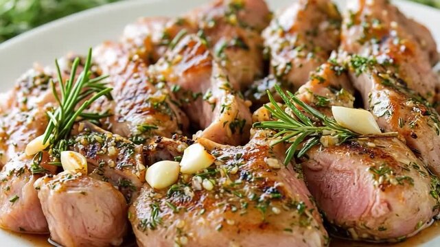 Gen Turbo camera captures the preparation of delicious grilled meat with herbs and garlic