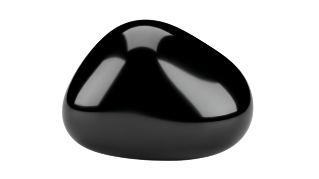 Glossy black abstract shape rests against a deep dark background