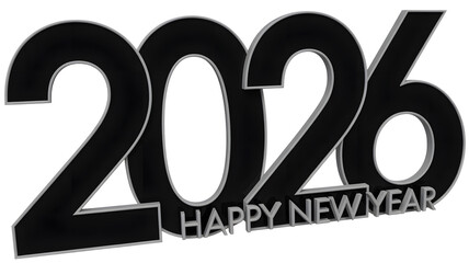 Happy new year 2026 text isolated on transparent background