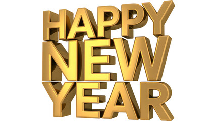 Golden 3d text happy new year isolated on transparent background