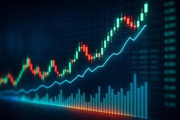 Digital 3D rendering of stock market growth and profit charts with futuristic motion background for investment visuals
