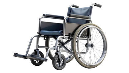 Modern mobility assistance device featuring chrome frame and dark upholstery isolated against black