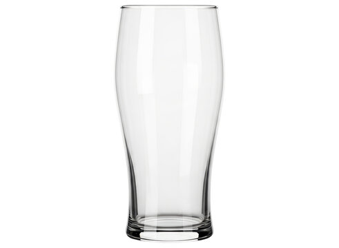 Clear empty pint glass for beverages, perfect for beer, water, or juice.