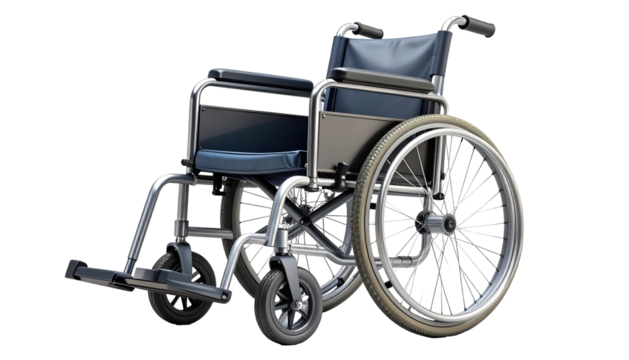 Modern mobility assistance device featuring chrome frame and dark upholstery isolated against black