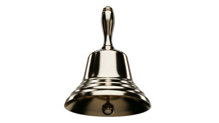 Polished metallic hand bell isolated against a solid black background