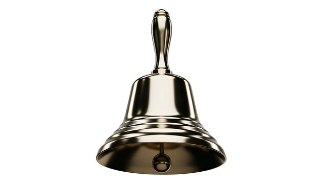 Polished metallic hand bell isolated against a solid black background