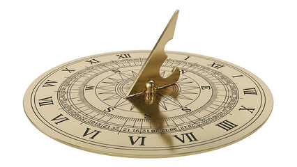 Detailed close up of a classic brass instrument used for telling time by the sun