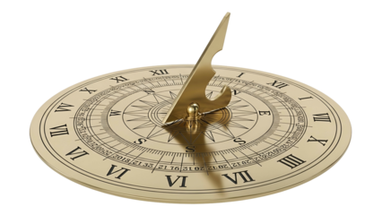 Detailed close up of a classic brass instrument used for telling time by the sun