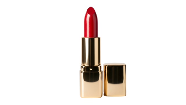 Luxurious crimson cosmetic product stands open against a dark background