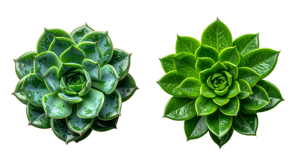 Two top-view leafy foliage variations isolated on transparent background
