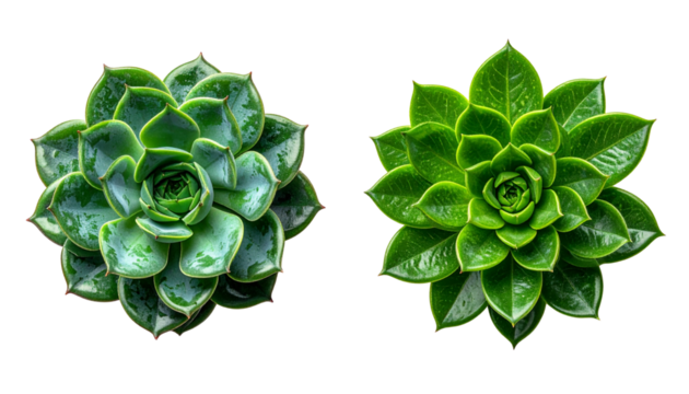 Two top-view leafy foliage variations isolated on transparent background
