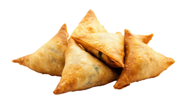 Golden Fried Samosas Pile isolated on a transparent background - Powered by Adobe