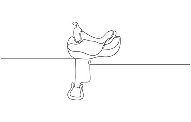 Continuous one line drawing horse sitting saddle, single line art vector illustration.