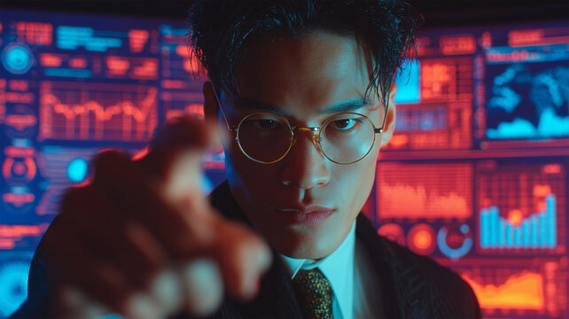 日本の男性が仮想画面を操作