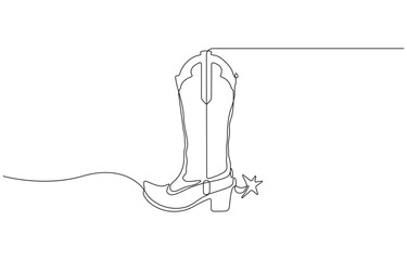 Continuous one line drawing cowboy boots, single line art flat doodle boot, shoe, cowboy, leather, western, fashion minimalist sketch line vector illustration.