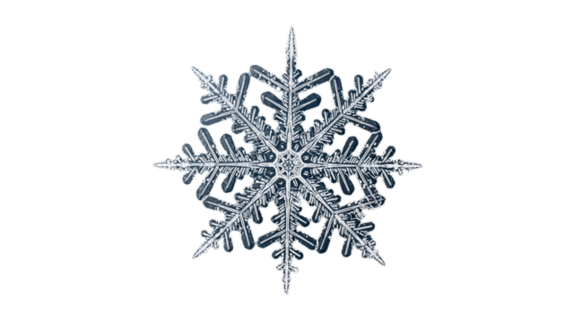 Highly detailed macro photograph captures the intricate crystalline structure of a single hexagonal ice formation against a dark background