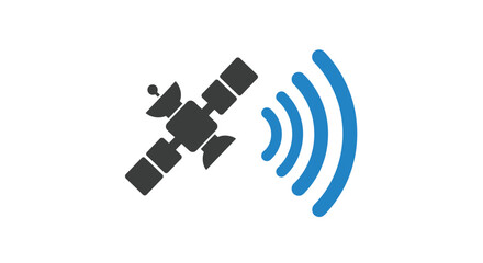 A satellite transmitting a signal with visible radio waves depicted