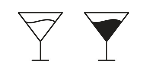 Martini glass icon silhouette vector designs. Editable Strokes