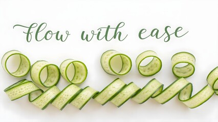 Cucumber Ribbons in a Spiral Shape on a White Background