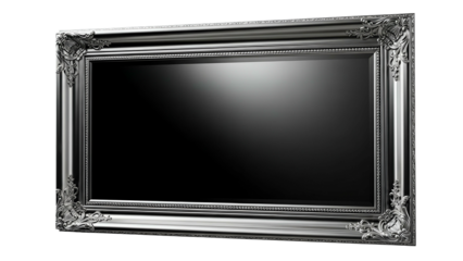 Ornate rectangular border showcases a dark screen against a black background
