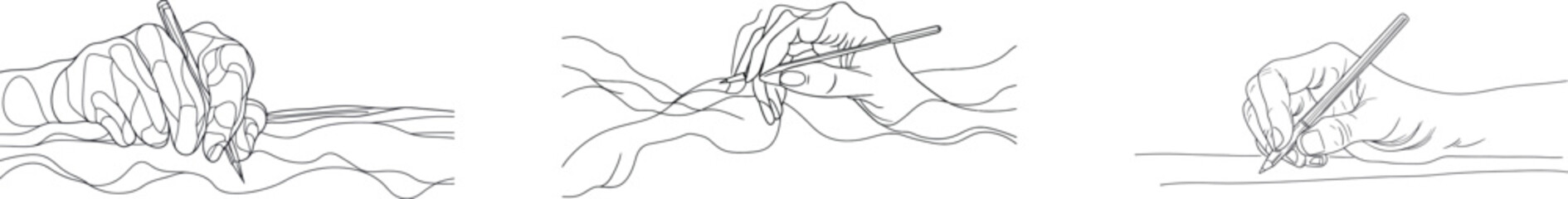 Minimalist modern art is represented by a single line drawing of a hand gripping a brush used for painting and creating artwork