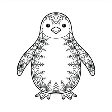 Penguin vector illustration in zentangle style