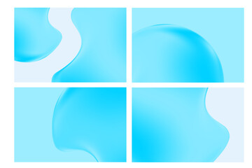 Elegant blue liquid water texture with bubbles, gradient background with copy space. Fluid iridescent gel blobs close up, collagen serum, oil texture. Beautiful cosmetic presentation.