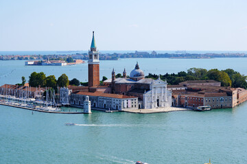 San Giorgio Maggiore in Venice, ampanile and church surrounded by lagoon