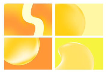 Elegant yellow, orange liquid texture with bubbles, gradient background with copy space. Fluid iridescent gel blobs close up, collagen serum, oil texture. Beautiful cosmetic presentation.