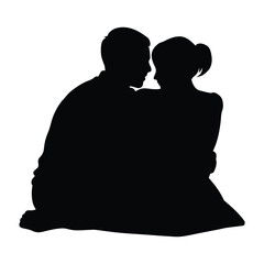 Romantic silhouette of a couple sitting closely together