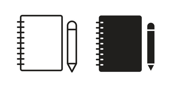 Notebook icon silhouette vector designs. Editable Strokes