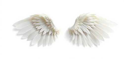 Obraz premium Tiny, delicate, white angel wings isolated on white background, element, fairy wings