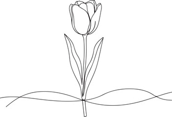 Single Line Drawing of a Tulip Flower with Wavy Lines