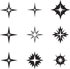 Set of nine starburst and star icons sparkle shine