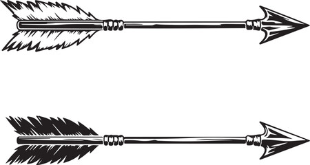 Two Black and White Arrows with Feathered Fletching