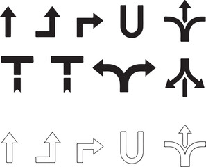 Collection of black and white arrow icons direction