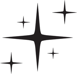 Black Starburst Sparkle Icons on White Background shine