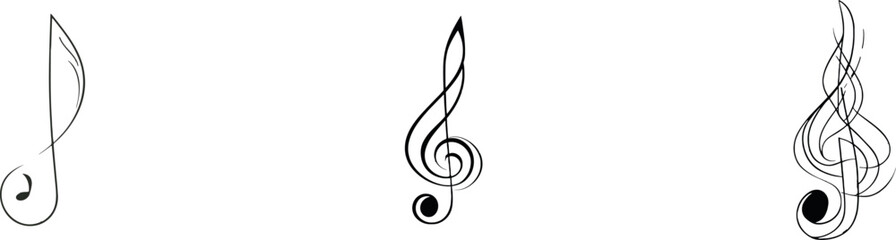 A continuous line art design featuring isolated music notes, signs, and symbols exemplifies modern simplicity in a one-line drawing