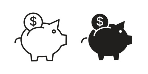 Piggy bank icon silhouette vector designs. Editable Strokes