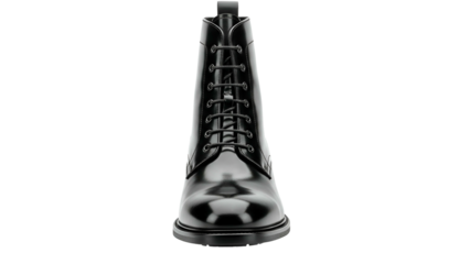 Highly polished black leather lace up military style boot isolated on black background