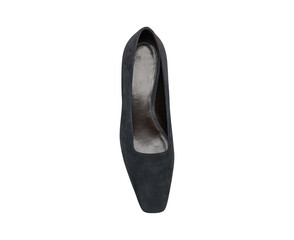 Women’s Black Stylish heel flat shoe, glossy patent leather finish, stylish and comfortable footwear for casual and formal wear wedge sandal, transparent background.