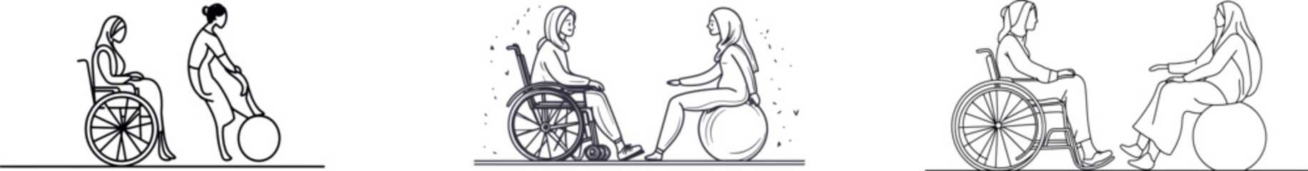 In a minimalist sketch, a wheelchair user, symbolizing a person with a disability, is shown to underscore the importance of medical care for those who have experienced injuries and leg fractures