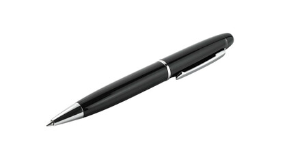 Elegant black writing instrument with metallic accents rests against a dark backdrop